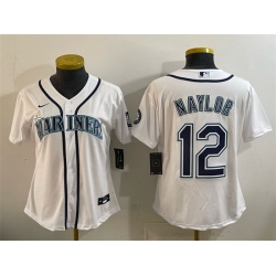 Women Seattle Mariners 12 Josh Naylor White Cool Base Stitched Baseball Jersey 