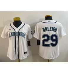 Women Seattle Mariners 29 Cal Raleigh White Cool Base Stitched Baseball Jersey Women Seattle Mariners 29 Cal Raleigh White Cool Base Stitched Baseball Jersey