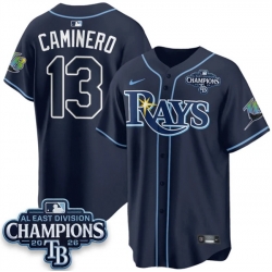 Men Tampa Bay Rays  13 Junior Caminero Navy 2026 AL East Champions Patch Limited Stitched Baseball Jersey