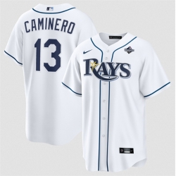 Men Tampa Bay Rays  13 Junior Caminero White 2026 World Series Home Cool Base Stitched Baseball Jersey