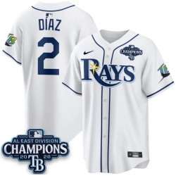 Men Tampa Bay Rays  2 Yandy Diaz White 2026 AL East Champions Patch Limited Stitched Baseball Jersey