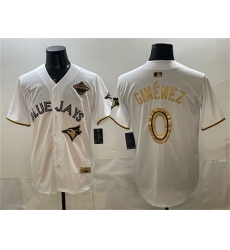 Men Toronto Blue Jays  0 Andres Gimenez White Gold 2025 American League Champions Limited Stitched Baseball Jersey