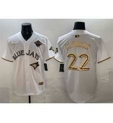 Men Toronto Blue Jays 22 Ernie Clement White Gold 2025 American League Champions Limited Stitched Baseball Jersey