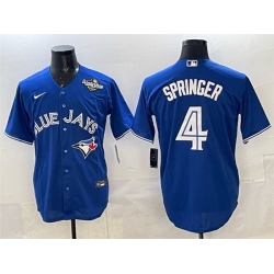 Men Toronto Blue Jays 4 George Springer Navy 2025 World Series Home Cool Base Stitched Baseball Jersey