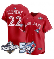 Men Women Youth Blue Jays 50th Patch 2025 World Series Red 22 Clement Stitched Jersey 