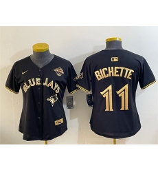 Women Toronto Blue Jays 11 Bo Bichette Black Gold 2025 American League Champions Limited Stitched Baseball Jersey Women Toronto Blue Jays 11 Bo Bichette Black Gold 2025 American League Champions Limited Stitched Baseball Jersey