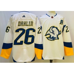 Men Buffalo Sabres 26 Rasmus Dahlin White 2022 23 Reverse Retro Stitched Jersey