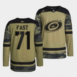 Men Carolina Hurricanes 71 Jesper Fast 2022 Camo Military Appreciation Night Stitched jersey