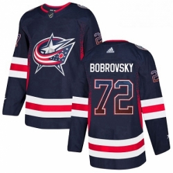 Mens Adidas Columbus Blue Jackets 72 Sergei Bobrovsky Authentic Navy Blue Drift Fashion NHL Jersey 