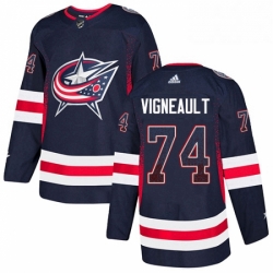 Mens Adidas Columbus Blue Jackets 74 Sam Vigneault Authentic Navy Blue Drift Fashion NHL Jersey 