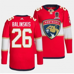 Men Florida Panthers 26 Uvis Balinskis Red Home 2024 Stanley Cup Champions Stitched Jersey