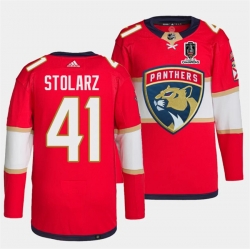 Men Florida Panthers 41 Anthony Stolarz Red Home 2024 Stanley Cup Champions Stitched Jersey