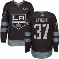 Mens Adidas Los Angeles Kings 37 Jeff Zatkoff Premier Black 1917 2017 100th Anniversary NHL Jersey 