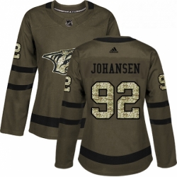 Womens Adidas Nashville Predators 92 Ryan Johansen Authentic Green Salute to Service NHL Jersey 