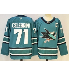 Men San Jose Sharks  71 Macklin Celebrini Teal 2026 With C Patch Stitched Hockey Jersey