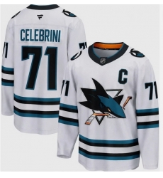 Men San Jose Sharks Macklin Celebrini #71 White  Home With C Patch Stitched Hockey Jersey