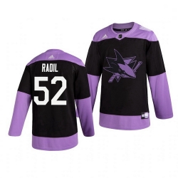 Sharks 52 Lukas Radil Black Purple Hockey Fights Cancer Adidas Jersey