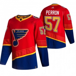 Men St  Louis Blues 57 David Perron Red Adidas 2020 21 Reverse Retro Alternate NHL Jersey