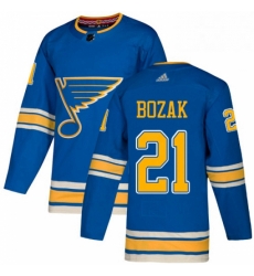 Mens Adidas St Louis Blues 21 Tyler Bozak Blue Alternate Authentic Stitched NHL Jersey 