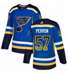 Mens Adidas St Louis Blues 57 David Perron Authentic Blue Drift Fashion NHL Jersey 