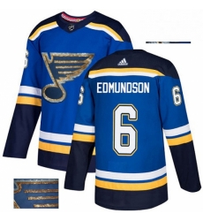 Mens Adidas St Louis Blues 6 Joel Edmundson Authentic Royal Blue Fashion Gold NHL Jersey 