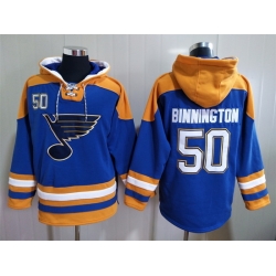 Men's St. Louis Blues #50 Jordan Binnington Blue Ageless Must-Have Lace-Up Pullover Hoodie