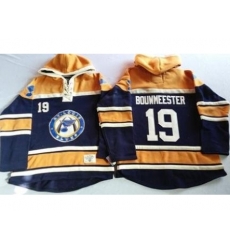 St. Louis Blues 19 Jay Bouwmeester Navy Blue Gold Sawyer Hooded Sweatshirt Stitched Jersey