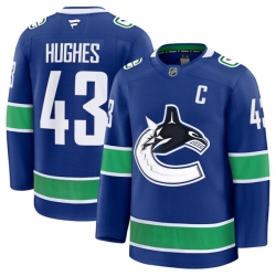 Men Vancouver Canucks 43 Quinn Hughes Blue 2024 25 Home Stitched Hockey Jersey