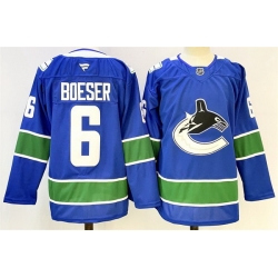 Men Vancouver Canucks 6 Brock Boeser Royal 2024 25 Home Stitched Hockey Jersey