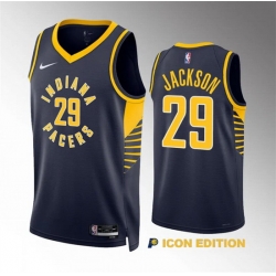 Men Indiana Pacers 29 Quenton Jackson Navy Icon Edition Stitched Basketball Jersey