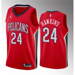 Men New Orleans Pelicans 24 Jordan Hawkins Red 2023 Draft Statement Edition Stitched Basketball Jersey