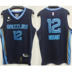 Men Memphis Grizzlies 12 Ja Morant Navy With NO 6 Patch Stitched Jersey