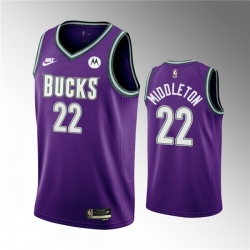 Men Milwaukee Bucks 22 Khris Middleton 2022 23 Purple Classic Edition Swingman Stitched Basketball Jersey