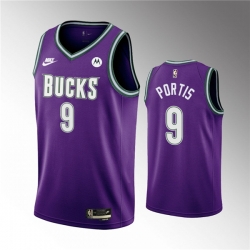 Men Milwaukee Bucks 9 Bobby Portis 2022 23 Purple Classic Edition Swingman Stitched Basketball Jersey