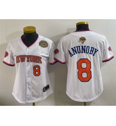 Women New York Knicks  8 OG Anunoby White 2026 Finals   Eastern Conference Champions Patch Stitched Baseball Jersey