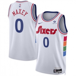 Men Philadelphia 76ers 0 Tyrese Maxey White 2024 25 City Edition Stitched Jersey