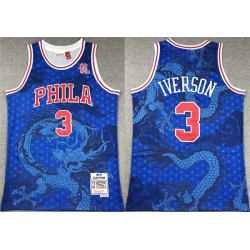 Men Philadelphia 76ers 3 Allen Iverson Royal Throwback Stitched Basketball Jersey