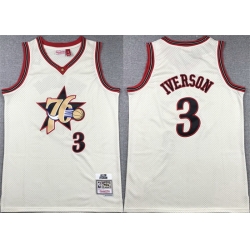 Men Philadelphia 76ers 3 Allen Iverson White Throwback Stitched Basketball Jersey 443