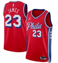Men Philadelphia 76ers LeBron James Red 2026 Statement Edition Stitched Jersey Men Philadelphia 76ers LeBron James Red 2026 Statement Edition Stitched Jersey