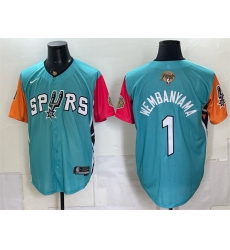 Men San Antonio Spurs 1 Victor Wembanyama Teal 2026 Finals Patch Stitched Baseball Jersey Men San Antonio Spurs 1 Victor Wembanyama Teal 2026 Finals Patch Stitched Baseball Jersey