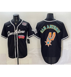 Men San Antonio Spurs Team Big Logo Black USA 250 Patch Stitched Baseball Jersey Men San Antonio Spurs Team Big Logo Black USA 250 Patch Stitched Baseball Jersey