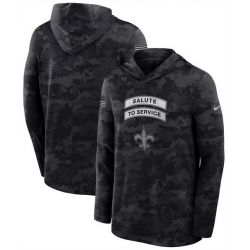 Men New Orleans Saints Black 2026 Salute to Service Sideline Lightweight Hoodie Dri FIT Long Sleeve Top
