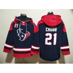Men Houston Texans 21 Nick Chubb Navy Ageless Must Have Lace Up Pullover Hoodie
