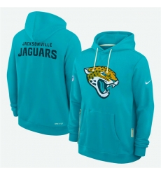 Men Jacksonville Jaguars Aqua Sideline Standard Issue Initial Home Dri FIT Pullover Hoodie Men Jacksonville Jaguars Aqua Sideline Standard Issue Initial Home Dri FIT Pullover Hoodie
