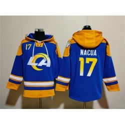 Men Los Angeles Rams 17 Puka Nacua Blue Ageless Must Have Lace Up Pullover Hoodie