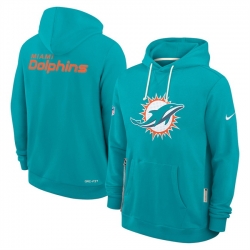 Men Miami Dolphins Aqua Sideline Standard Issue Initial Home Dri FIT Pullover Hoodie