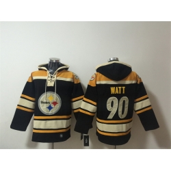 Men Pittsburgh Steelers  90 T  J  Watt Black Ageless Must Have Lace Up Pullover Hoodie