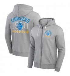 Men Los Angeles Chargers Heather Gray Vintage Stripe Full Zip Hoodie
