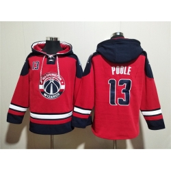 Men Washington Wizards 13 Jordan Poole Red Navy Lace Up Pullover Hoodie
