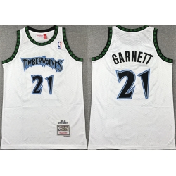 Men Minnesota Timberwolves 21 Kevin Garnett White 1997 98 Throwback Stitched Jersey